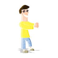 cartoon grinning man wearing glasses N3