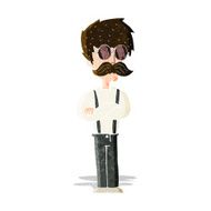 cartoon hipster man with mustache and spectacles N3