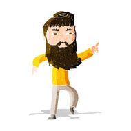 cartoon bearded man pointing the way N2
