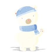 cartoon polar bear in winter hat and scarf