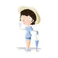 cartoon woman in summer hat waving