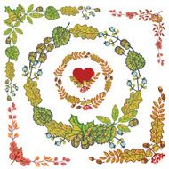 Autumn wreaths set Leaves branches berries acorn group