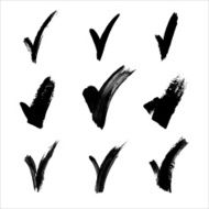 Hand made black acrylic validation V icons set