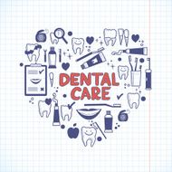 Dental care symbols in the shape of heart