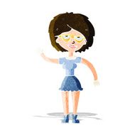 cartoon waving woman wearing spectacles N3