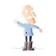 cartoon angry old man in patched clothing N3