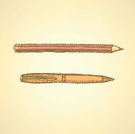 Sketch cute pen and pencil in vintage style
