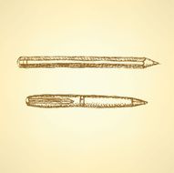 Sketch cute pen and pencil in vintage style N3