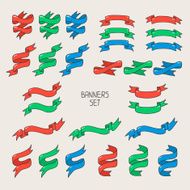 Vintage ribbon banners hand drawn set for design Vector illustration