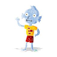 cartoon waving fish boy N3