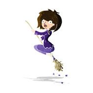 cartoon witch riding broomstick N6
