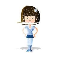 cartoon woman with knife between teeth N11