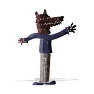 cartoon waving wolf N6