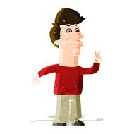 Cartoon Man Giving Peace Sign N17