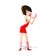 cartoon woman applying lipstick N7