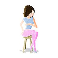 cartoon woman sitting on bar stool N6