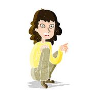 cartoon happy woman sitting and pointing N3