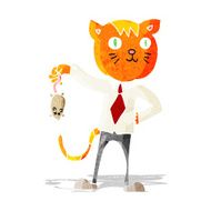 cartoon business cat with dead mouse N3
