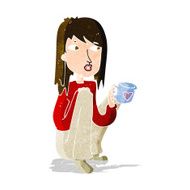 cartoon woman sitting with cup of coffee N3