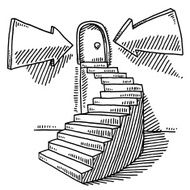 Steps Upwards To Door With Arrows Drawing