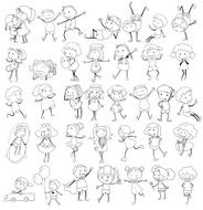 Black and white design of the people doing different actions