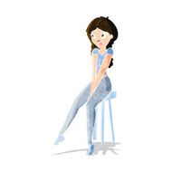 cartoon pretty girl on stool N3