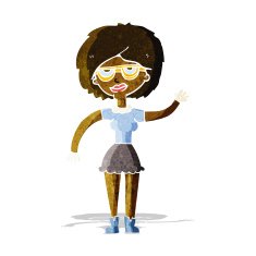 cartoon waving woman wearing spectacles N2