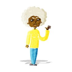 cartoon annoyed old woman waving N2