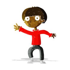 cartoon boy waving warning N2