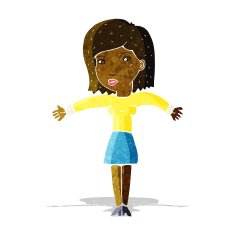 cartoon woman shrugging shoulders N79