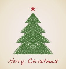 Christmas sketch fir tree retro design