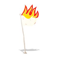 cartoon burning flag on pole
