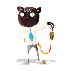 cartoon business cat with dead mouse N2