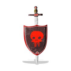 cartoon heraldic shield with skull
