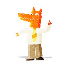 cartoon business fox with idea