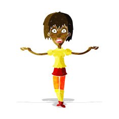cartoon woman shrugging shoulders N86