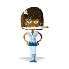 cartoon woman with knife between teeth N8