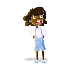 cartoon woman in dungarees