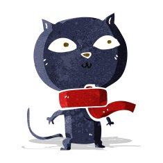 cartoon black cat wearing scarf
