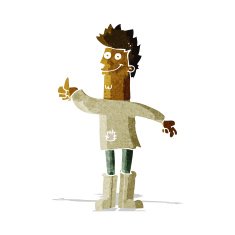 cartoon positive thinking man in rags N2