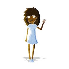 cartoon happy woman waving N2