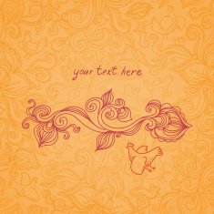 Outline floral vignette with bird leaves and swirls