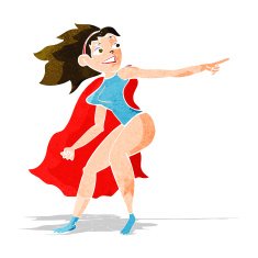 cartoon superhero woman pointing N2
