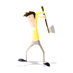 cartoon man swinging axe N3