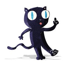 cartoon black cat with idea