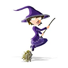 cartoon witch riding broomstick N5
