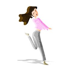 cartoon happy girl kicking out leg N3