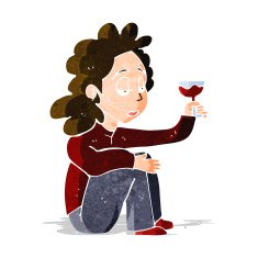 cartoon unhappy woman with glass of wine N3