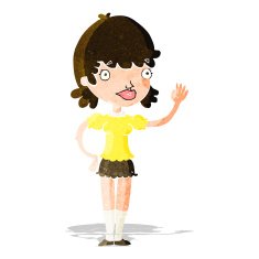 cartoon waving woman N29