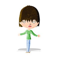 cartoon woman shrugging shoulders N100